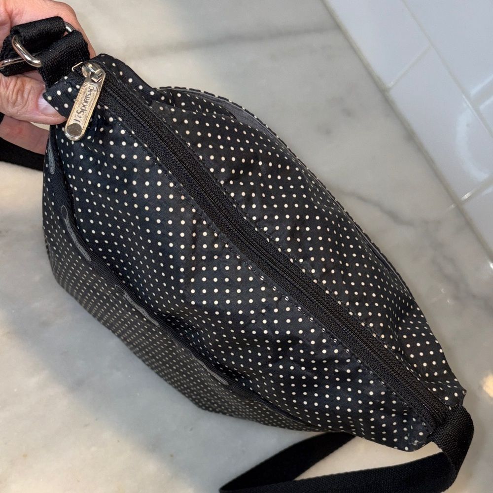LeSportsac Purse Crossbody Shoulder Bag Black White Polka Dot Nylon - Picture 13 of 16